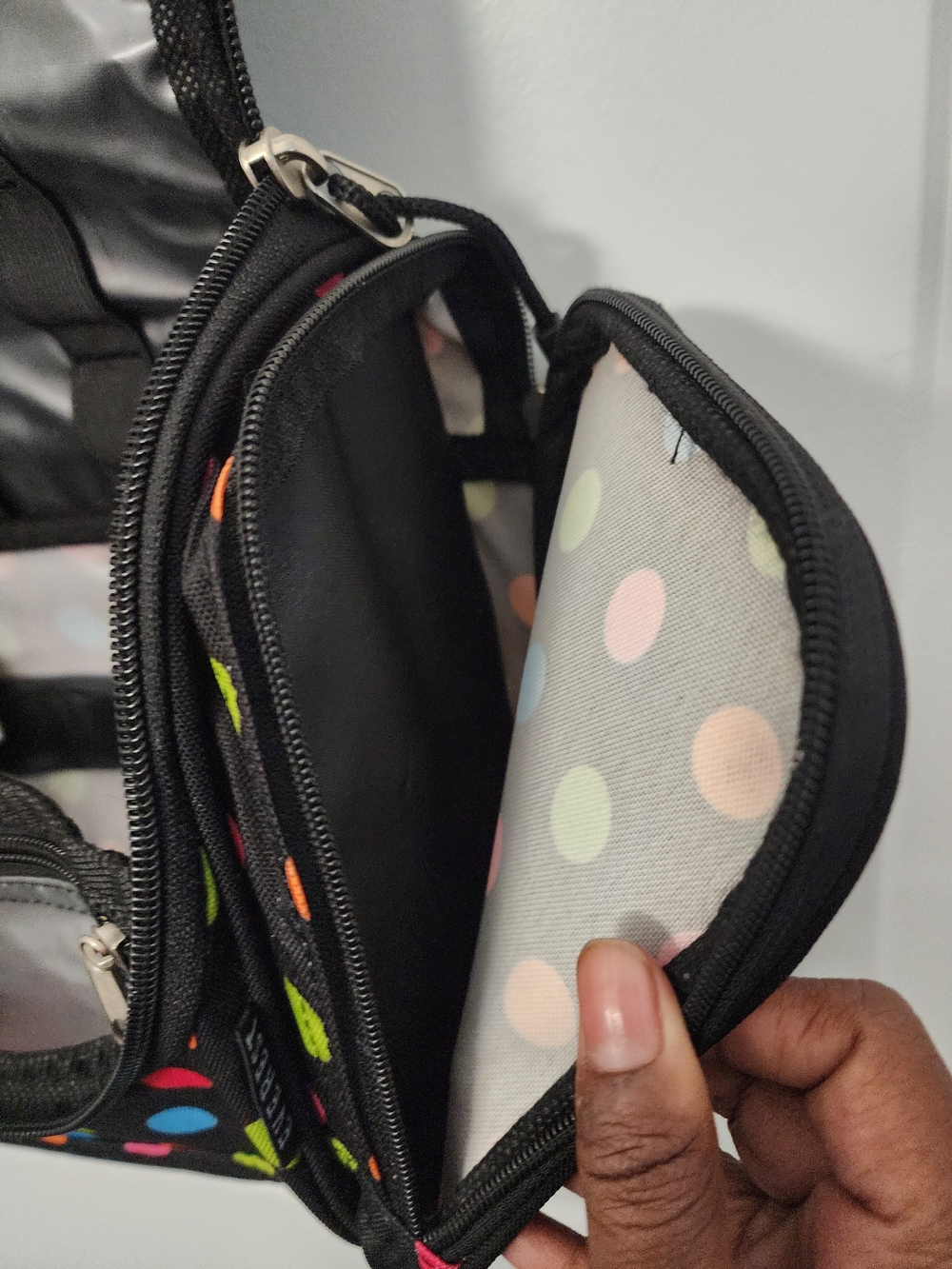 5/$30 Black Polka Dot Hanging Travel Toiletry Bag - Picture 5 of 7